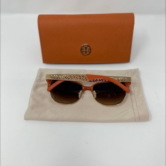 Tory Burch Burnt Orange and Gold Cats-eye Sunglasses - Picture 3 of 4